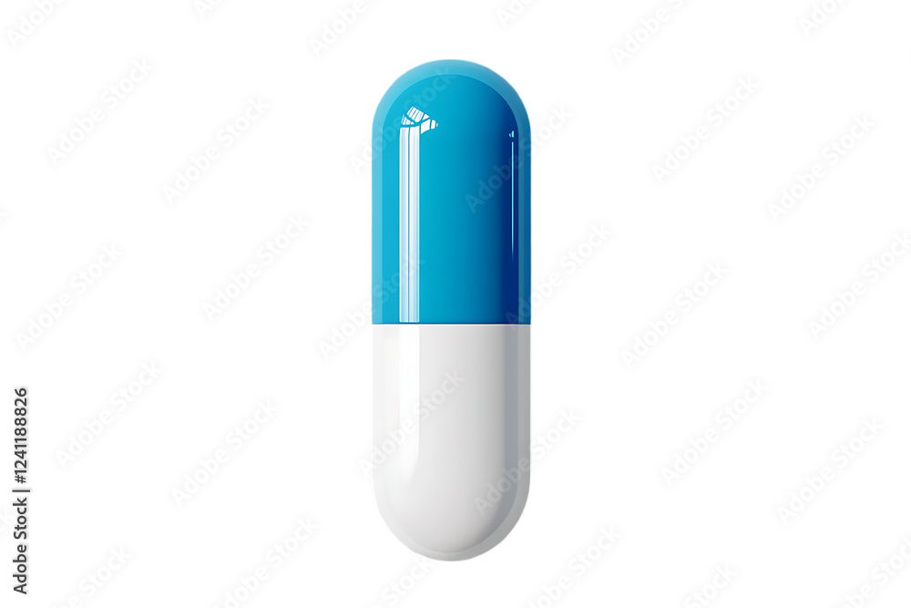 A 3D rendering of a blue and white capsule pill, with a white arrow pointing upwards on its side. A 3D rendering of a blue and white capsule pill, with a white arrow pointing upwards on its side.