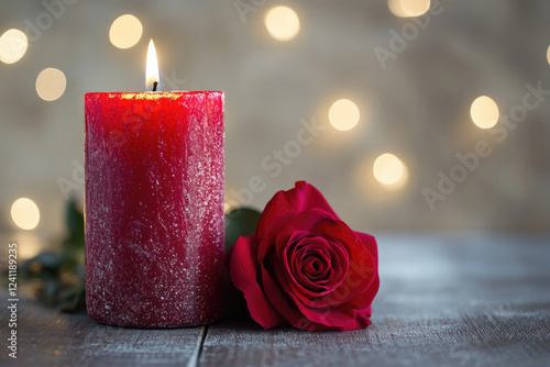 Red Candle with Red Rose fo...