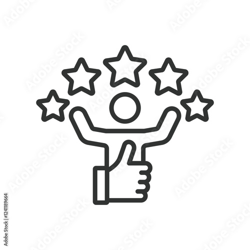 Satisfaction, icon in line design. Satisfaction, customer satisfaction, happy customer, positive feedback, customer feedback on white background vector. Satisfaction editable stroke icon