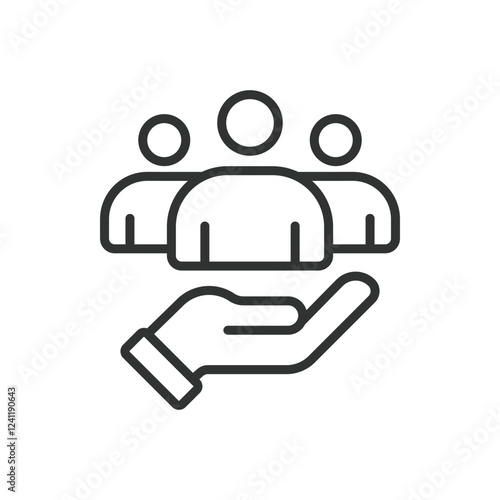 Customers, icon in line design. Customers, clients, service, satisfaction, support, loyalty, feedback on white background vector. Customers editable stroke icon