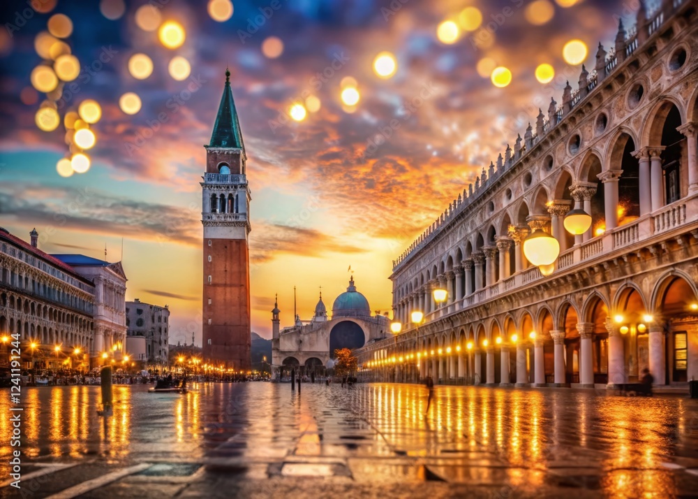 Naklejka premium Romantic Venice: St. Mark's Square Bokeh Evening Glow