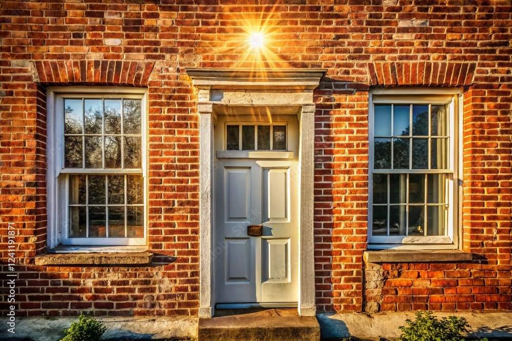 Rustic Brick House Exterior with White Trim - Documentary Photography Style Rustic Brick House Exterior with White Trim - Documentary Photography Style