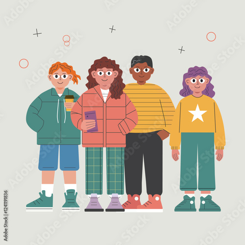 Diverse friends standing together casually