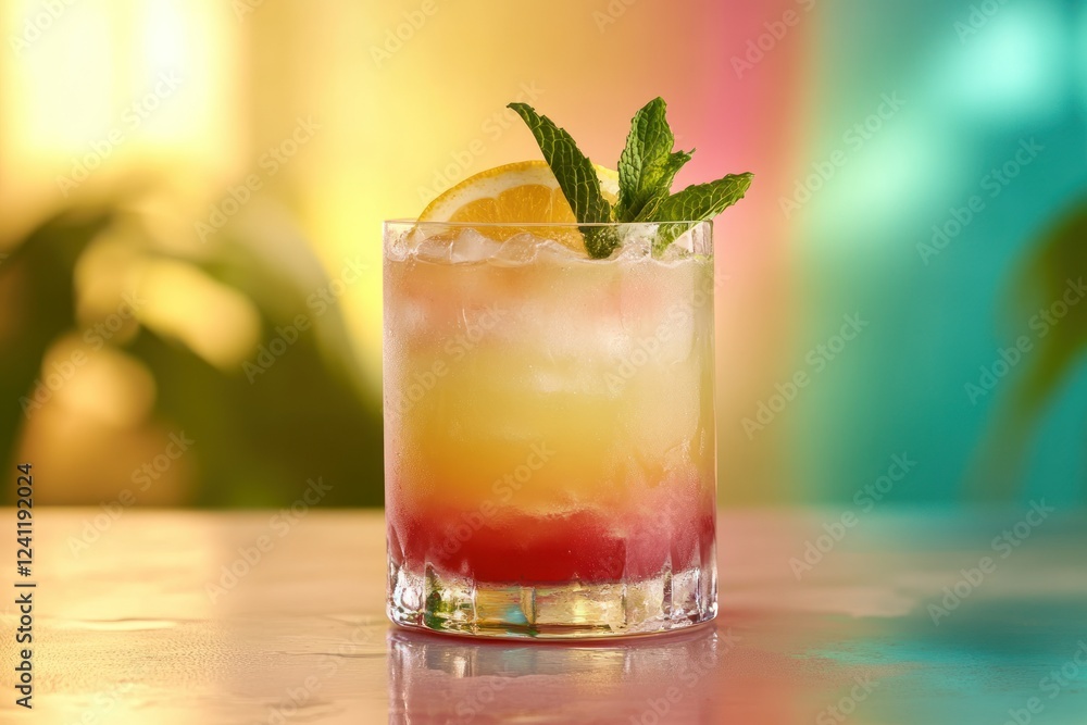 Refreshing Colorful Cocktail with Citrus and Mint Garnish Refreshing Colorful Cocktail with Citrus and Mint Garnish