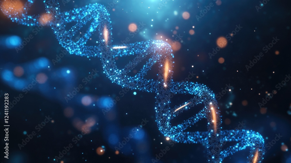 Abstract Representation of DNA Helix with Glowing Blue Particles Abstract Representation of DNA Helix with Glowing Blue Particles