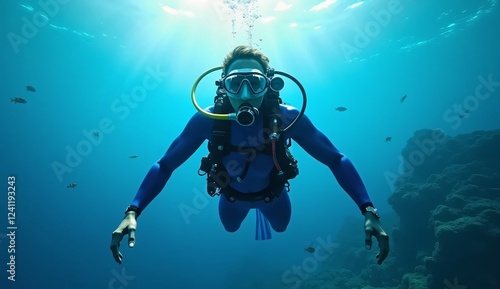 Wallpaper Mural Underwater Diver Exploring Vibrant Coral Reef in Crystal Clear Water Torontodigital.ca