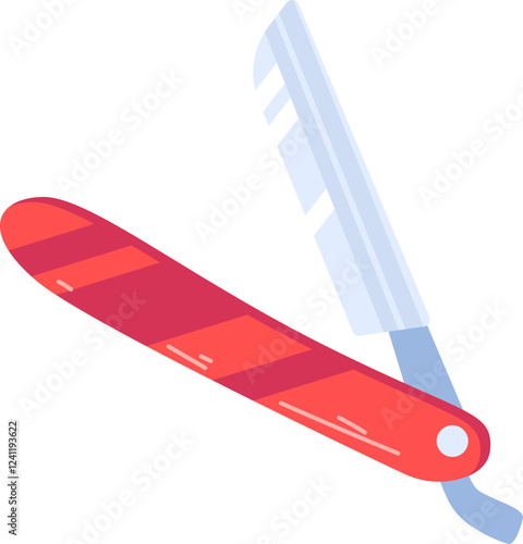 Flat Design of Straight Razor with Red Handle