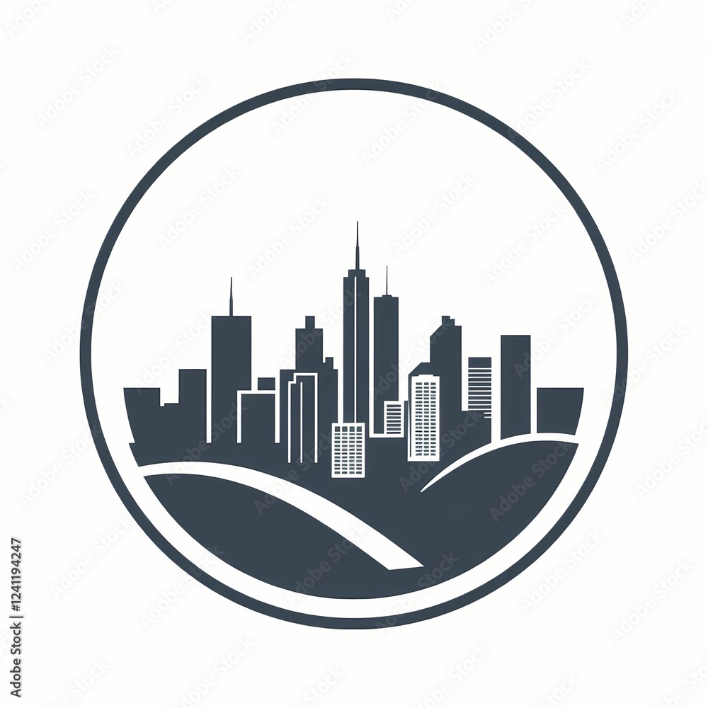 Obraz premium City skyline logo with modern urban design.