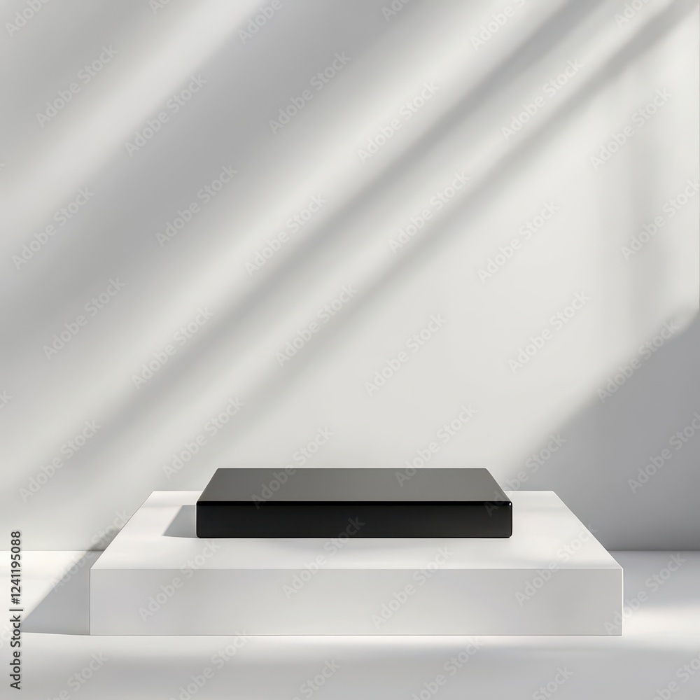 Simple rectangular podium with a glossy finish on a sleek stage, elegant lighting for a modern and minimal product mockup Simple rectangular podium with a glossy finish on a sleek stage, elegant lighting for a modern and minimal product mockup