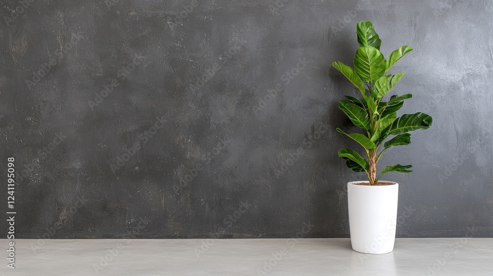 Fiddle leaf fig in pot against dark wall Fiddle leaf fig in pot against dark wall