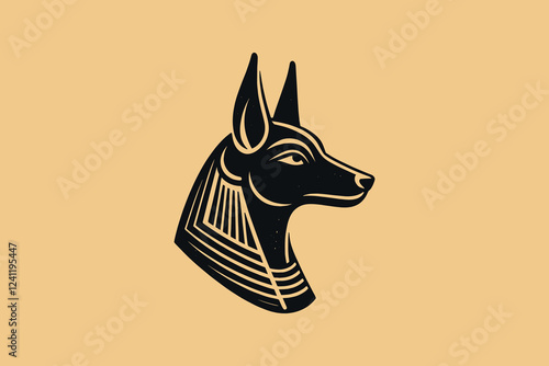 Ancient Egyptian god Anubis head portrait black vector on beige