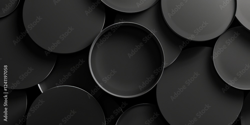 An all-black backdrop featuring clean, minimalist circular grids, Structured and open composition An all-black backdrop featuring clean, minimalist circular grids, Structured and open composition