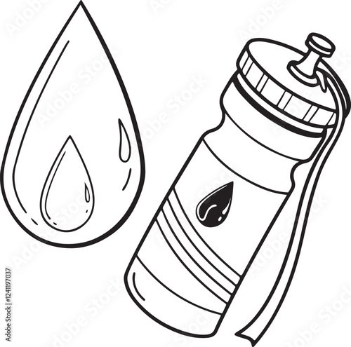 Water Drop and Bottle Line Art Illustration