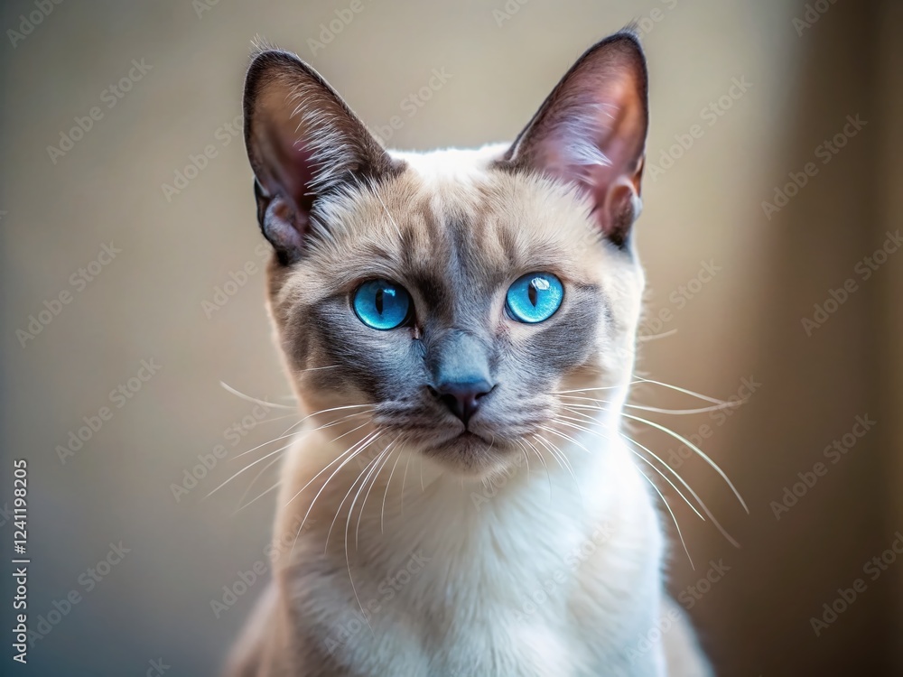 Regal Oriental Blue Point Siamese Cat Posing, Elegant Pet Portrait with Copy Space Regal Oriental Blue Point Siamese Cat Posing, Elegant Pet Portrait with Copy Space