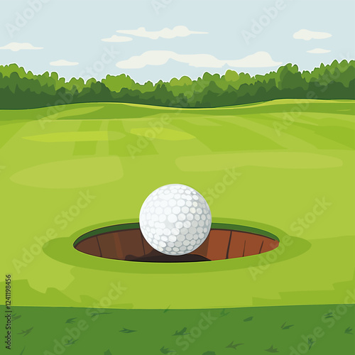Golf ball about to roll fall in the hole playing golf on green turf grass lawn ground