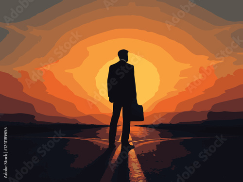 silhouette of a man in the sunset vector illustration