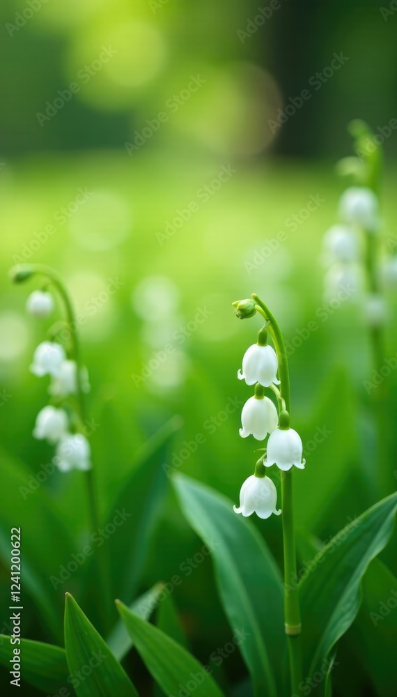 Obraz premium A field of lily of the valley flowers gently swaying in the wind, floral, airy, blooming