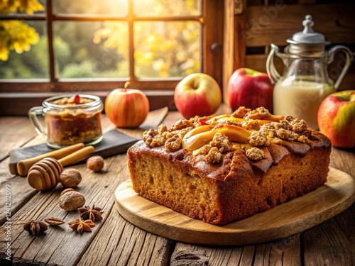 Wallpaper Mural Rustic Apple Cake with Wholemeal Flour, Walnuts & Honey - Warm Autumnal Baking Photography Torontodigital.ca