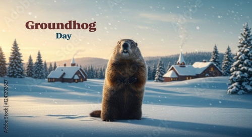 Groundhog Day Marmot in Snowy Winter Landscape