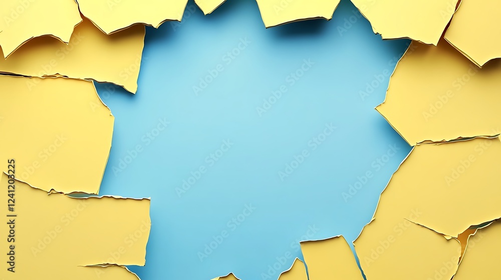Torn paper, blue background, message space, design Torn paper, blue background, message space, design
