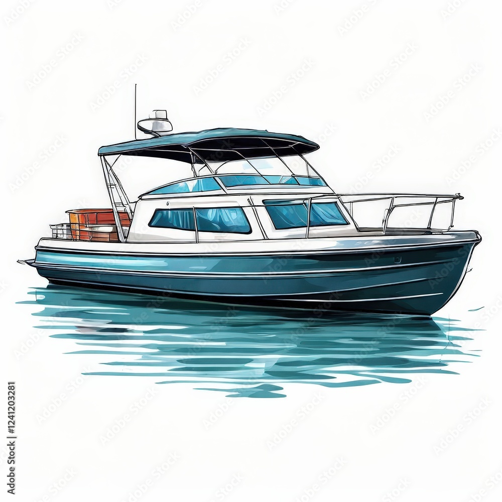 Naklejka premium the AI Image Generator, Stylized Illustration of a Motorboat