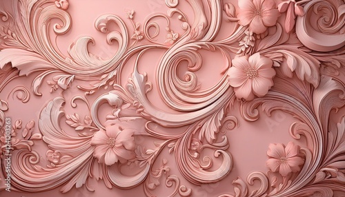 Pale pink wallpaper with intricate scrollwork and ornate details, elegant, homedecorinspo photo