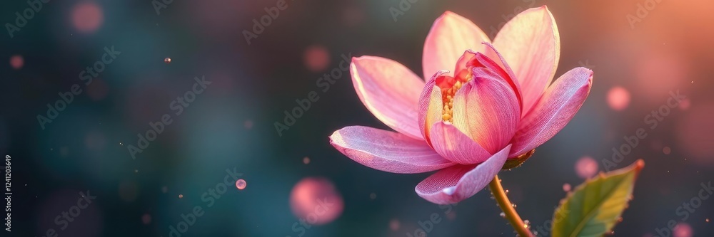 Dainty flower stems cradle a large sparkling crystal, crystal, delicate