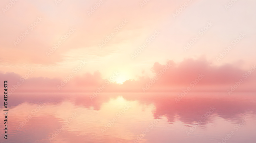 A soft apricot fog covering a serene lake at sunrise, symbolizing calm and clarity. A soft apricot fog covering a serene lake at sunrise, symbolizing calm and clarity.
