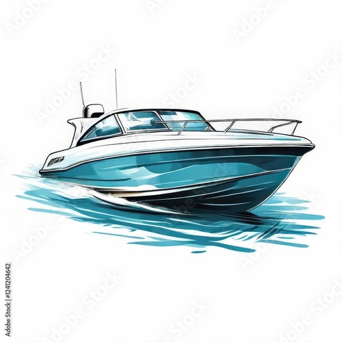 the AI Image Generator, Speedboat Illustration With Dynamic Ocean Waves