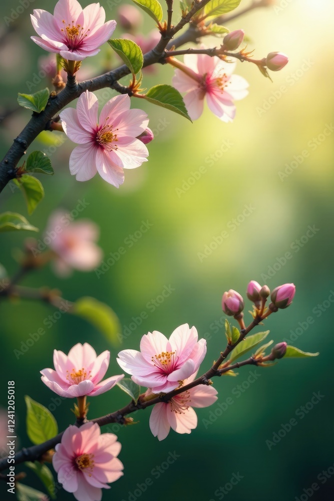 Fototapeta premium Fragrant blossoms fill the air with sweet scent, leafy greens, blooming trees, wildflowers