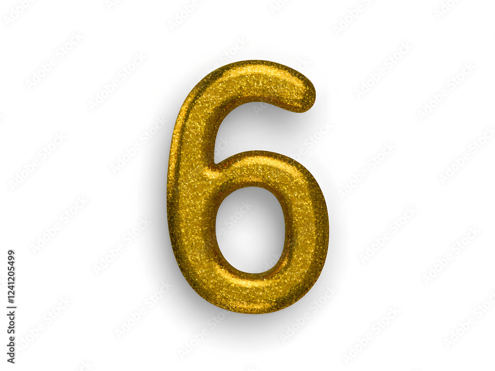 3d golden number 6 isolated without glitter background