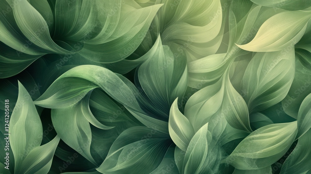 Abstract foliage pattern featuring swirling elegant green leaves, creating a calming and organic visual texture Abstract foliage pattern featuring swirling elegant green leaves, creating a calming and organic visual texture