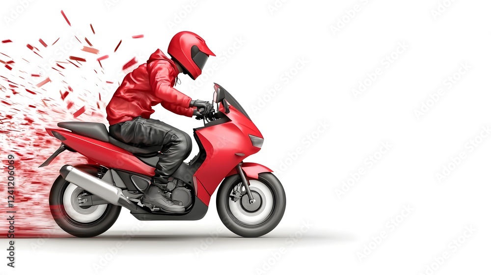 High Speed 3D Concept of Futuristic Takeaway Rider Rushing Through Digital City Landscape with Trail of Dynamic Particles Depicting Express Delivery Service in Modern Urban Setting High Speed 3D Concept of Futuristic Takeaway Rider Rushing Through Digital City Landscape with Trail of Dynamic Particles Depicting Express Delivery Service in Modern Urban Setting