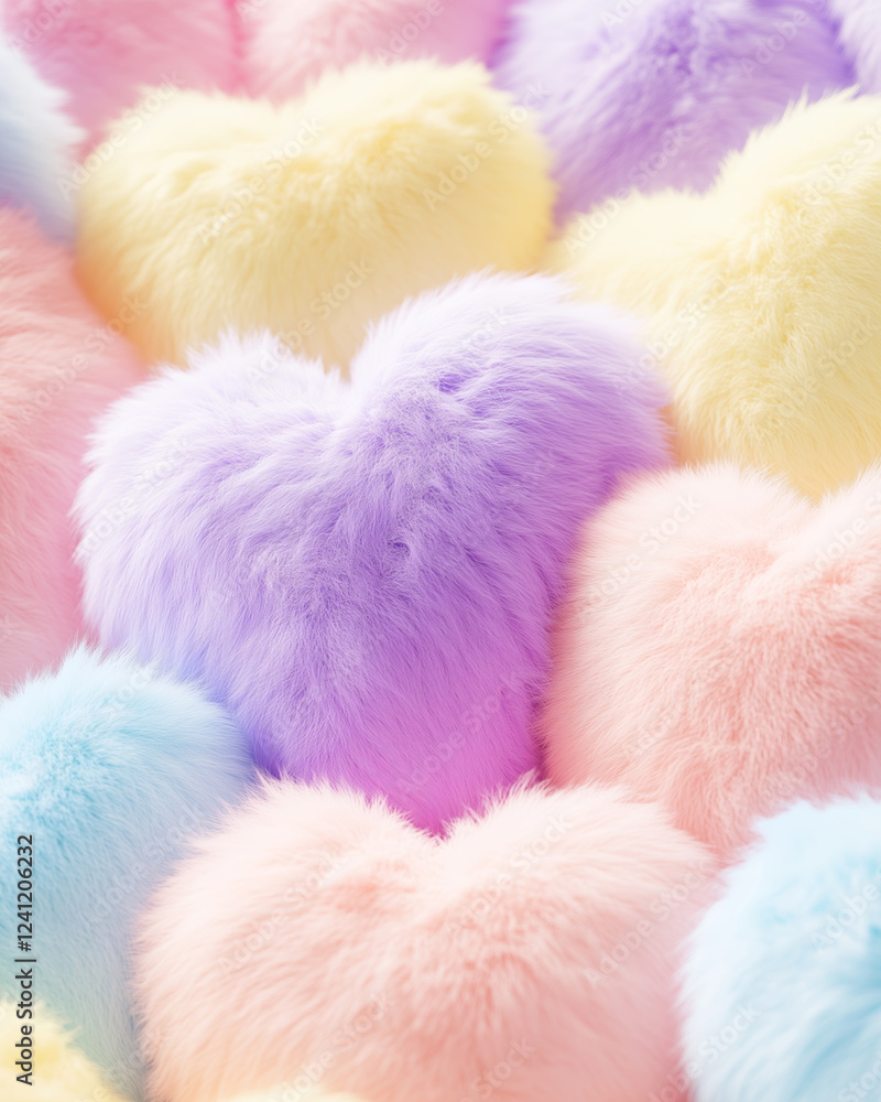 Valentine's Day background of close-up pattern with fluffy pastel hearts Valentine's Day background of close-up pattern with fluffy pastel hearts