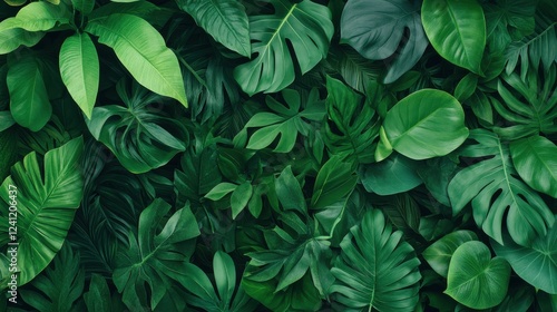 Dense rainforest foliage with misty atmosphere deep green tones and high detail perfect for eco-friendly concepts and nature-related marketing