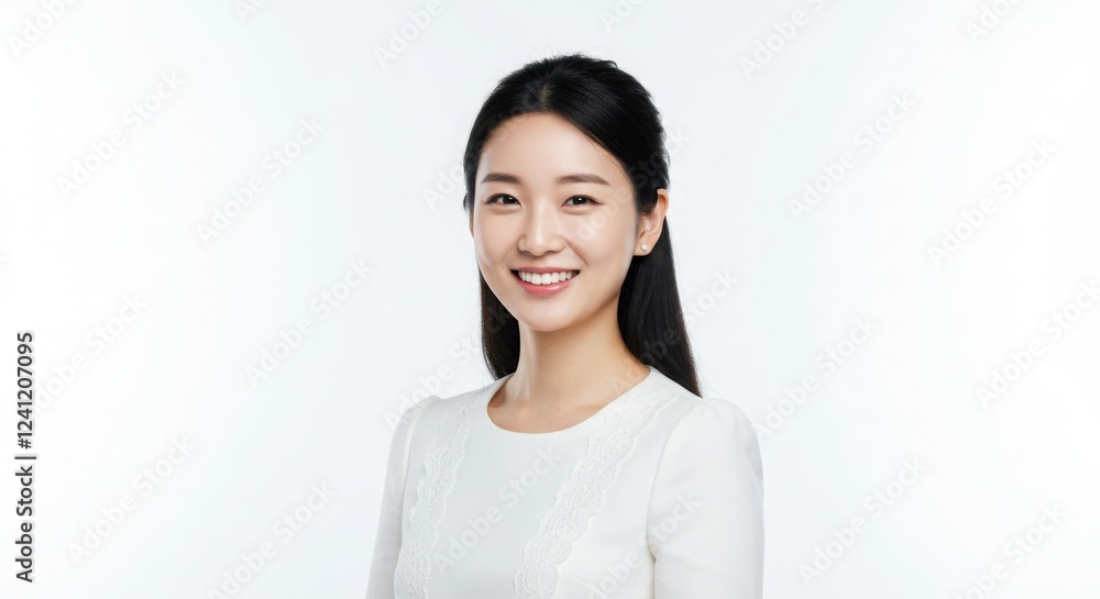 Portrait of Smiling Asian Businesswoman on White Background Portrait of Smiling Asian Businesswoman on White Background