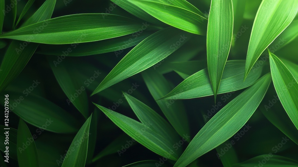 Fototapeta premium Lush green tropical leaves overlapping in soft focus vibrant botanical background with natural light and smooth texture