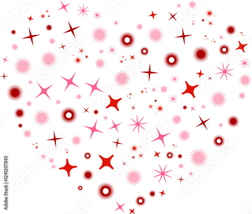 Background shape  heart filled with confetti from stars transparent  background. Valentine's Day concept. Vector holiday illustration.