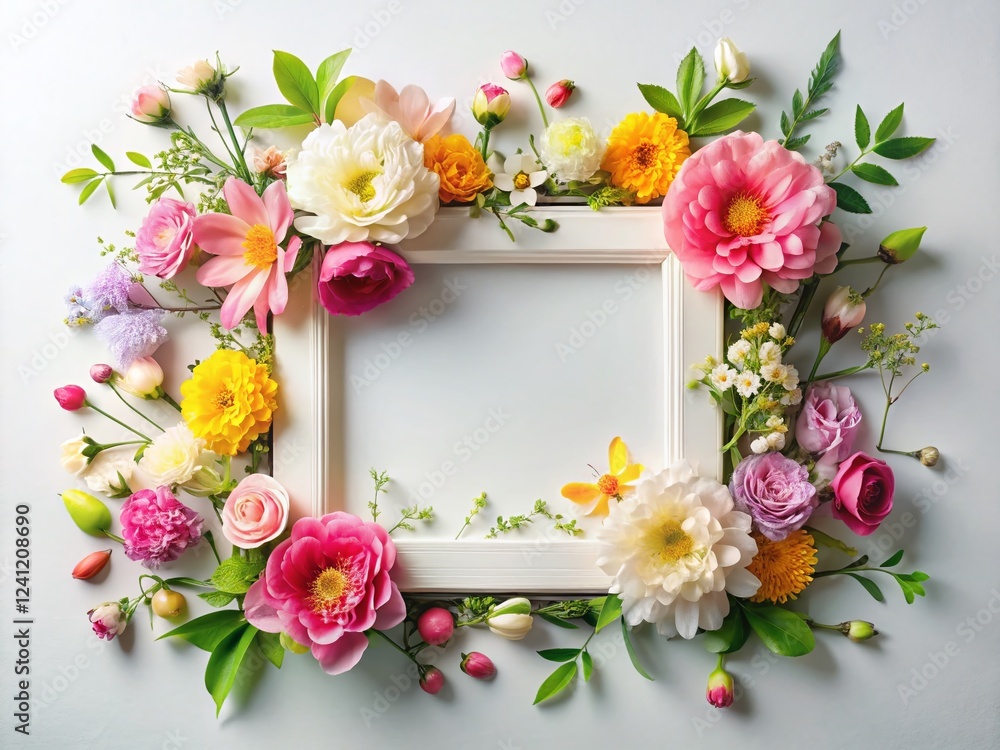Spring Floral Frame Mockup: Light Background, Copy Space, Interior Design Inspiration Spring Floral Frame Mockup: Light Background, Copy Space, Interior Design Inspiration