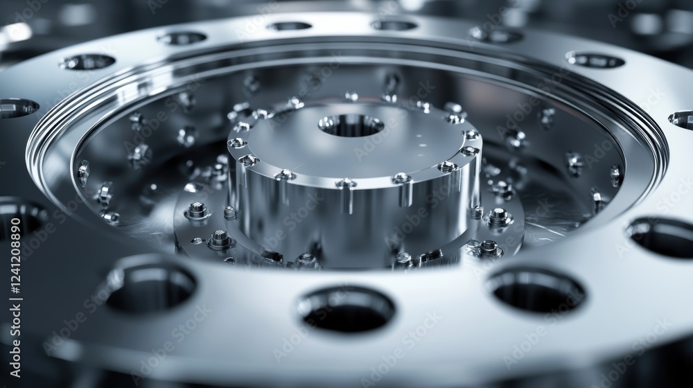 Closeup view of an electron microscopes vacuum chamber revealing the polished interior surface and the array of sensors and detectors that capture highcontrast images of the specimen Closeup view of an electron microscopes vacuum chamber revealing the polished interior surface and the array of sensors and detectors that capture highcontrast images of the specimen