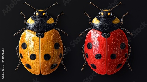 Two Ladybugs Displaying Red And Yellow Variations photo