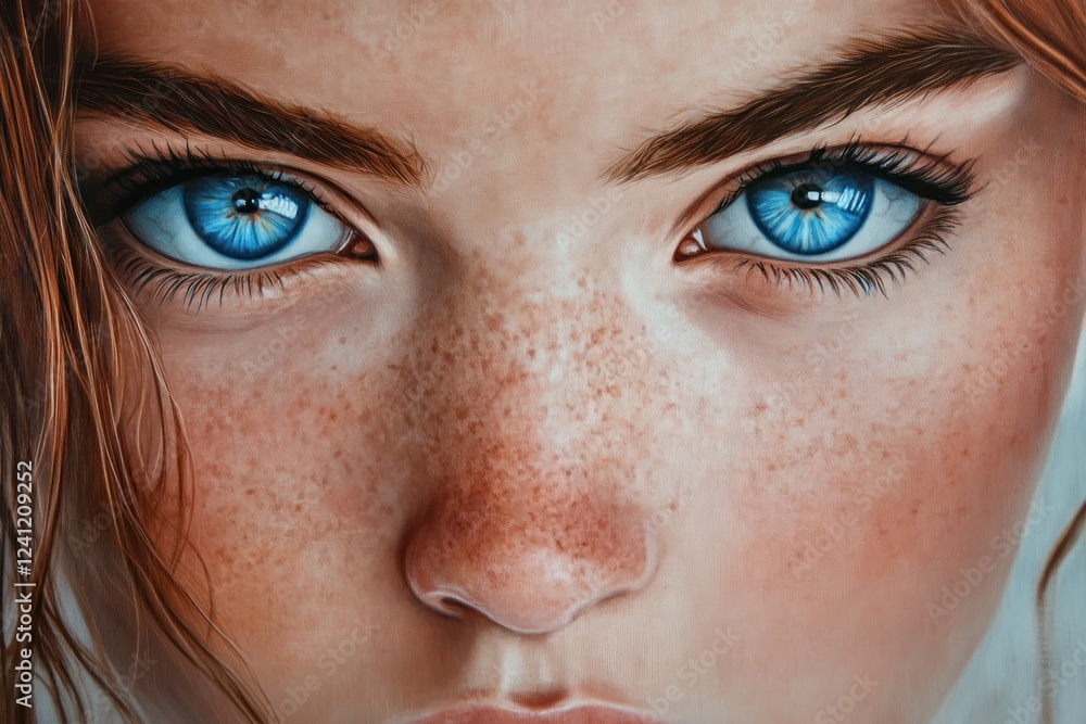 Fototapeta premium Captivating Portrait of Young Girl with Striking Blue Eyes