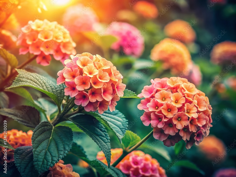Serene Garden: Soft Coral Blossoms Amid Lush Greenery Serene Garden: Soft Coral Blossoms Amid Lush Greenery