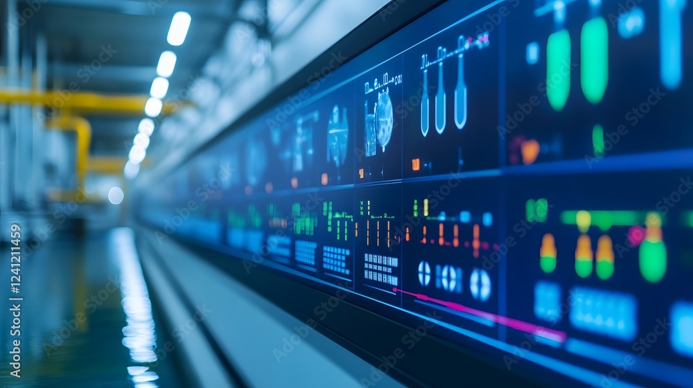 Fototapeta premium Futuristic Water Treatment Plant with Real-time Holographic Displays of Chemical Reactions and