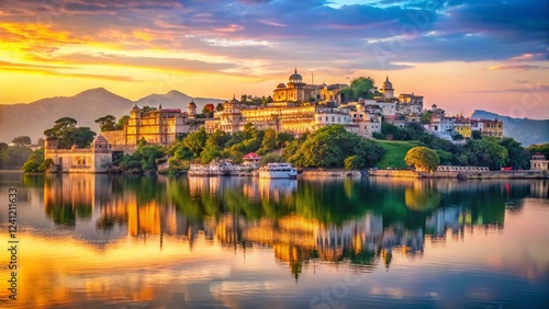 Wallpaper Mural Stunning Udaipur Lake Panorama: Sunrise Over Palace City Torontodigital.ca