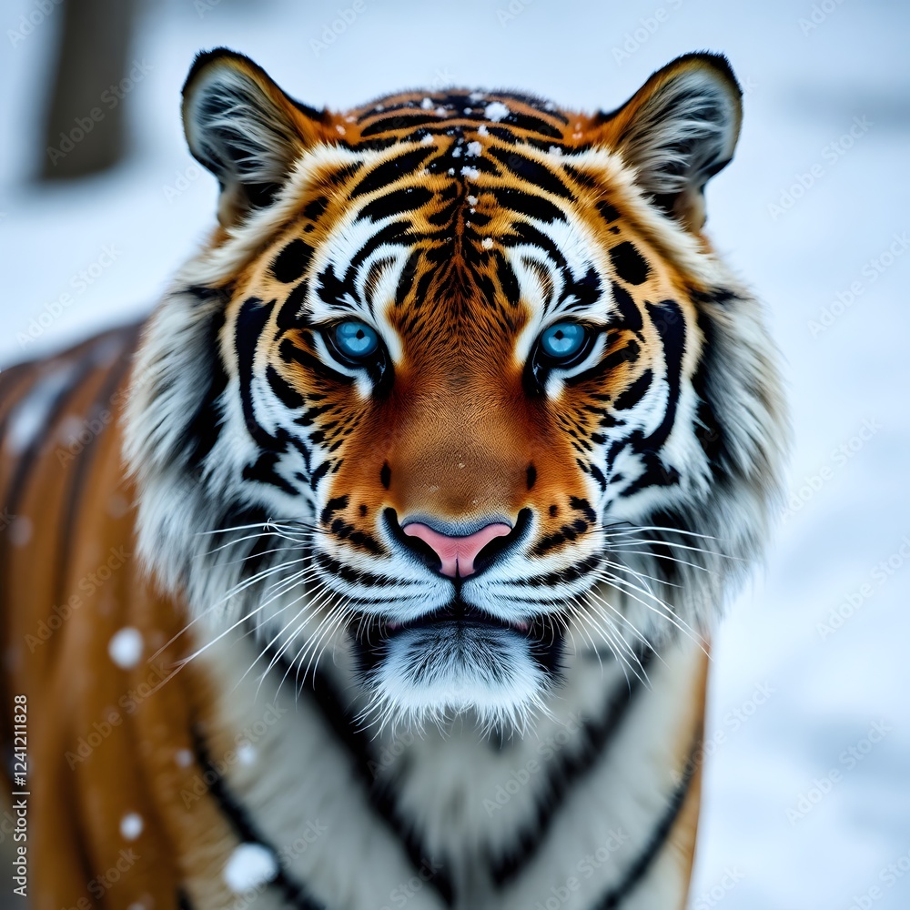Obraz premium A powerful, ultra HD close up portrait of a majestic Siberian tiger in the snow