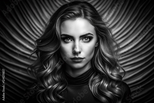 Stylish Black and White Wavy Abstract Portrait Background Stock Photo