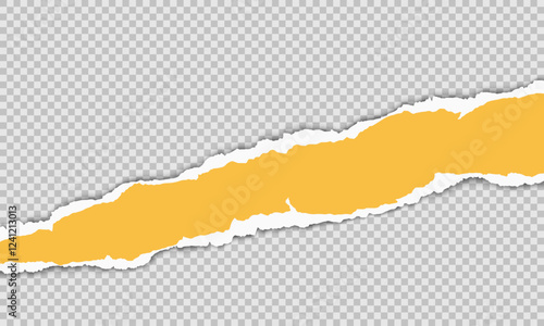 Vector horizontal torn paper edge. Ripped paper strip with soft shadow.