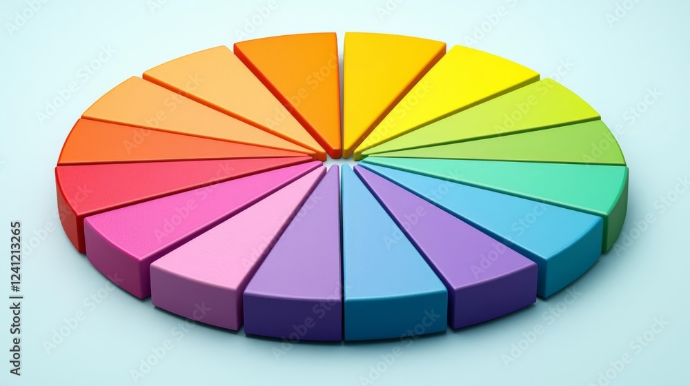 Obraz premium Colorful pie chart on a light blue background , isolated on white background, , copy space for text,