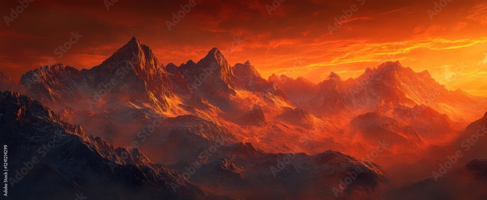 Obraz premium Fiery Sunset over Majestic Mountains
